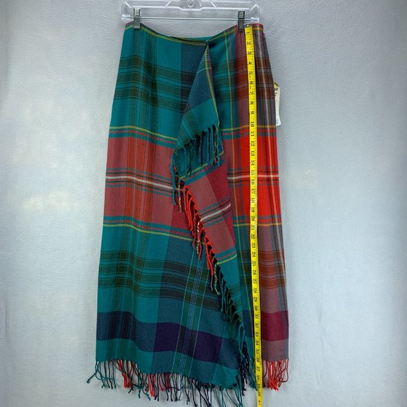 **SOLD**Vintage Ralph Lauren Skirt Womens 12 Wool Plaid Fringe Long Wrap Red - Picture 8 of 16